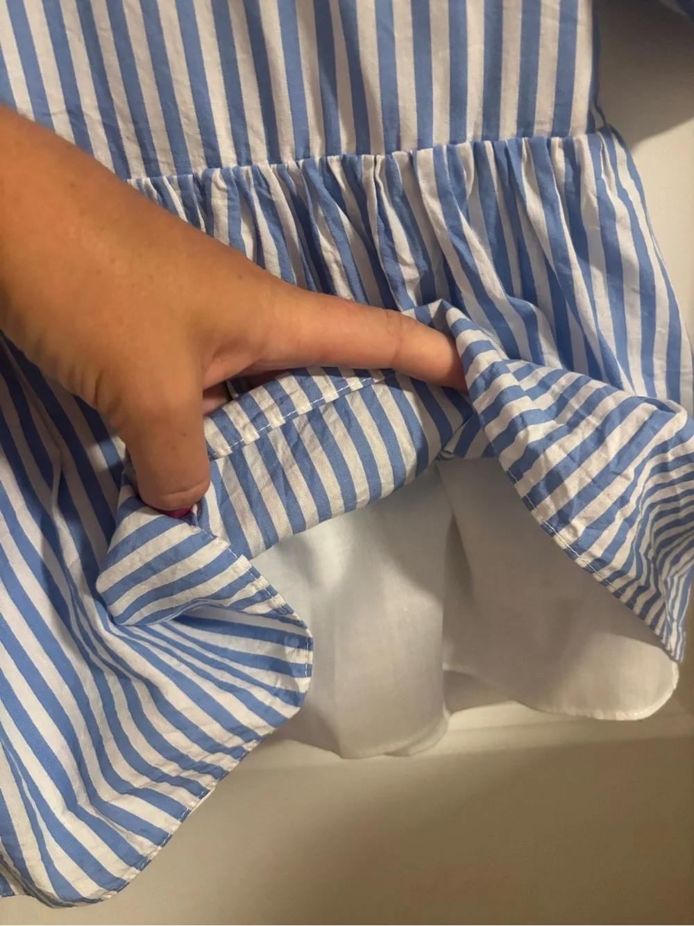 TUCKERNUCK Pomander Place Blue White Striped Preppy Cotton Peplum Blouse Small